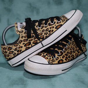Converse All Star Low Top Velvet Leopard Print Sneakers Womens 8 or Mens 6